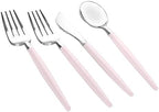 Luxe Party 128 Pieces Two Tone Plastic Disposable Cutlery | Forks-Spoons-Knives | Full Size | Chic Round | Blush and Silver - Image 2
