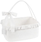 OIAHOMY Gift Basket with Long Handles, Large Woven Baskets for Gifts with Gift Bag, Ribbons and Lace, Cotton Rope Storage Basket for Birthdays, Baby Showers, Picnic, Wedding DIY Presents 19L - White by MasterofSpaceOptimization