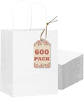 qiqee 600-Packs White Paper Gift Bags with Handles Bulk 8.3"x6"x3.15" Small Size Paper Bags Multiple Uses by Qiqee