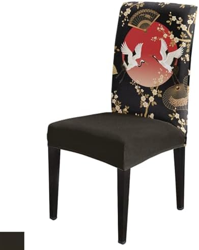 Cherry Blossom Dining Chair Covers Set of 2, Harmony Crane Red Moon Paper Fan Stretch Spandex Kitchen Chair Slipcovers Removable Washable, Parsons Protector for Wedding Party Living Room Baby Shower by Unknown