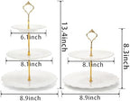 SOUJOY Set of 2 Porcelain Tiered Cupcake Stand, White Embossed Dessert Stand with Gold Rod, 3 Tiers and 2 Tiers Serving Trays for Tea Party Wedding Baby Shower Home Birthday - Image 2