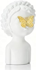 White Cute Girl Statue with Gold Butterfly, 9 inch Resin Whimsical Sculpture for Nursery Living Room Decoration, Gift for Baby Shower Gender Reveals, Birthdays, Housewarmings, Mother’s Day by BOIHEGU