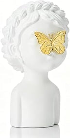 White Cute Girl Statue with Gold Butterfly, 9 inch Resin Whimsical Sculpture for Nursery Living Room Decoration, Gift for Baby Shower Gender Reveals, Birthdays, Housewarmings, Mother’s Day by BOIHEGU