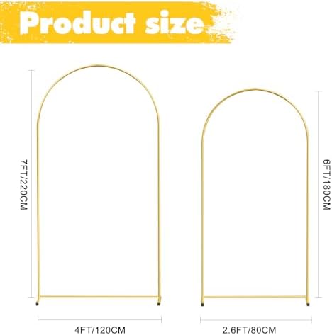 Gold Metal Wedding Arch Backdrop Stands Set of 2 (7.2FT & 6FT), Metal Square Balloon Arch Frame for Birthday Party, Ceremony, Baby Shower - Image 2