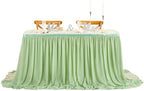 Chiffon Table Skirt for Wedding Decorations - 9ft Sage Green Tablecloth for Baby Shower Valentines Party Summer Home Decorations 2 Layer - Image 5