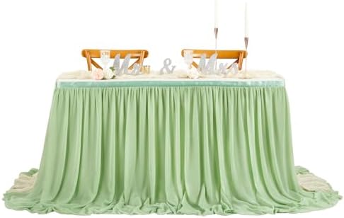 Chiffon Table Skirt for Wedding Decorations - 9ft Sage Green Tablecloth for Baby Shower Valentines Party Summer Home Decorations 2 Layer - Image 5
