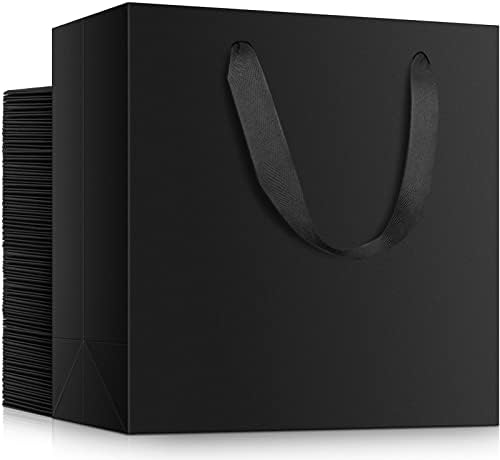 EUSOAR Large Gift Wrap Bags Bulk, 50 Pack 12.5x4.5x11 inches Black Paper Bags with Handles, Heavy Duty Totes for Wedding, Grocery, Boutique, Retail, Business, Party Favors, Baby Showers, Birthdays by EUSOAR