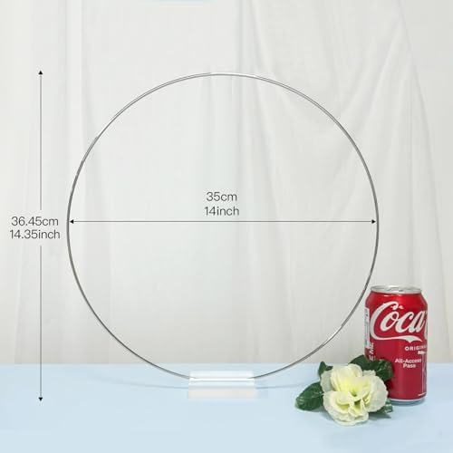 YALLOVE 10 PCS 14 Inch Floral Hoop Table Centerpiece, Silver Metal Wreath Ring Stand with Crystal Clear Acrylic Base for Balloon and Flower Decoration, Flower NOT Included - Image 3