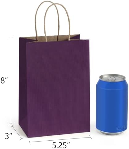 BagDream Small Gift Bags with Handles 5.25x3x8 Inch Purple 100 Pack Bulk - Image 2