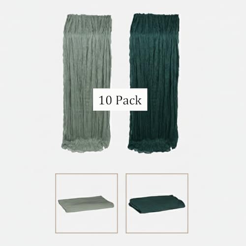 Cheesecloth Table Runner 10 Pack Sage Green and Dark Green, Boho Gauze Table Runner 10Ft 120 Inches Long for Wedding Decor, Party & Home Table Decoration - Image 3