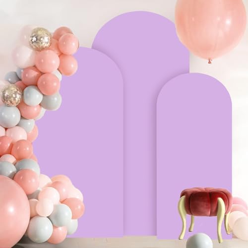 FOTSHARER Wedding Arch Cover Lavender Arch Covers Stretchy Backdrop Set of 3 Spandex Fitted Arch Backdrop Cover for Arch Stand 4FT 5FT 6FT Arch Cover Panels for Gender Reveal Balloon Party Decorations - Image 4