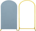 Metal Arch Stand and Cover Set,1 Dusty Blue Spandex Fitted Backdrop with 1 Gold Wedding Arched Stand Frame for Parties Birthday Baby Shower Bridal Banquet Decoration (7.2FT) by HAISIWLKJ