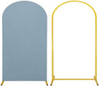Metal Arch Stand and Cover Set,1 Dusty Blue Spandex Fitted Backdrop with 1 Gold Wedding Arched Stand Frame for Parties Birthday Baby Shower Bridal Banquet Decoration (7.2FT) by HAISIWLKJ