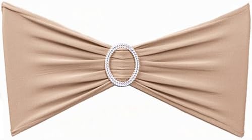 Spandex Nude Chair Sashes 100 Pack Wedding Chair Bows Bands Silver Buckles by SINSSOWL