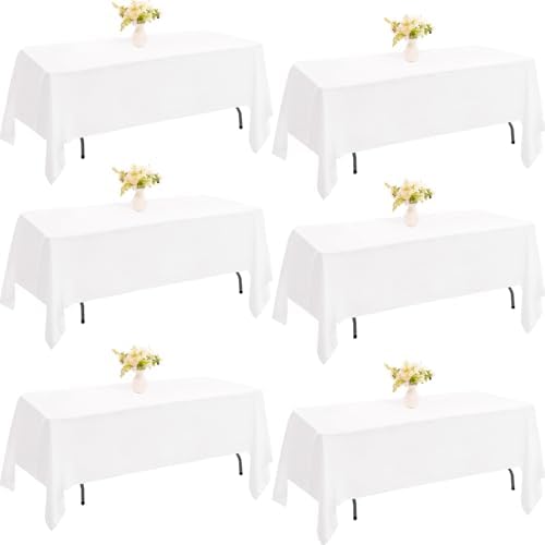 6 Pack Rectangle White Table Cloth Bulk Washable Polyester Table Cover for Wedding Dining Table Buffet Parties Banquet Decoration（60x102Inch, White） by JALANCY