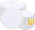 LIYH 120 Pcs White Scalloped Plastic Plates, Gold Disposable Party Plates by LIYHLoveinyourheart