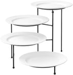 4 Tiered Serving Stand with 4 White Porcelain Plates 10 Inch Round Trays Black Metal Dessert Stand Rotating Serving Tray Display for Parties, Wedding, Baby Shower, Buffet Entertaining by Singhoow