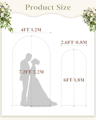 Wedding Arch, Metal Arch Backdrop Stand, White, 7.2FT, 6FT - Image 2