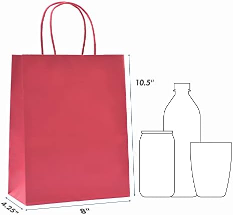 Nexmint Poinsetta Red Christmas Gift Bag Medium 8"x10.5": 120 Pack Bulk Medium Karft Paper Bags with Handle. Great for Holidays,Gifts,Party Favors,Treats,Goodies,Candies,Shopping,Business,Retail - Image 2