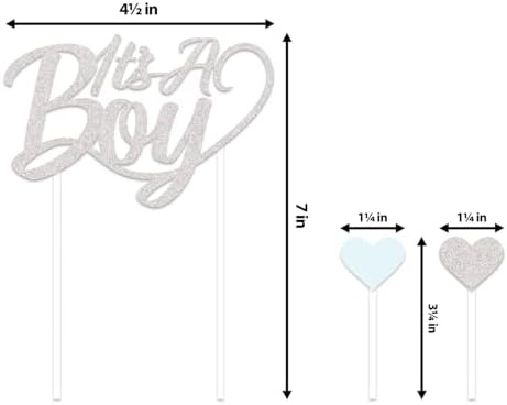 Beistle It’s A Boy Dessert Display Bundle – Silver Metallic Cupcake Stand, 2-Tier Cake Stands & Glitter “It’s A Boy” Cake Topper with Heart Picks, Baby Shower & Reveal Party Supplies for Food Tables - Image 5