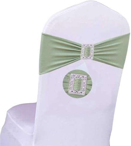 Spandex Sage Green Chair Sashes Bows 50 PCS Stretch Chair Cover Band by Unknown