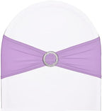 50pcs Lilac Stretch Spandex Chair Sashes for Wedding Party Banquet Decoration Elastic Chair Cover Bows with Slider Buckle Engagement Event Birthday Graduation Meeting by SweetEasy