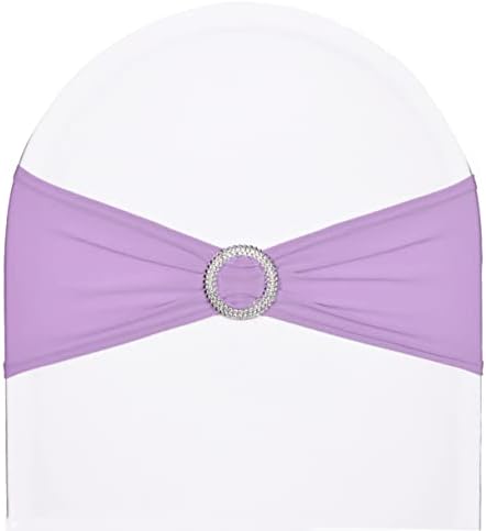 50pcs Lilac Stretch Spandex Chair Sashes for Wedding Party Banquet Decoration Elastic Chair Cover Bows with Slider Buckle Engagement Event Birthday Graduation Meeting by SweetEasy