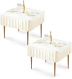 Wish Care 2 Pack Ivory Spandex Tablecloths for 34x34 Inch Square Tables, Stretch Fitted Table Clothes with Pleated Ruffle Skirt for 34” Table, Wrinkle Free and Elastic, for Party Kitchen Home Dining by WishCare