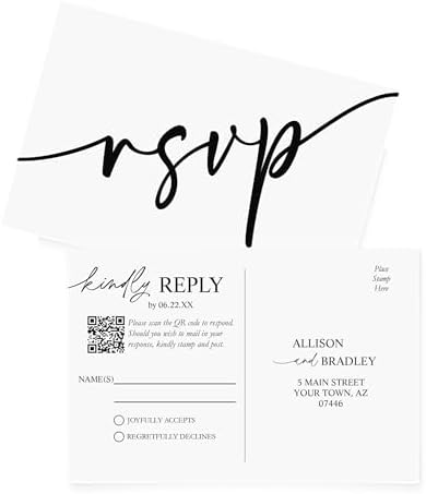Personalized RSVP Card with QR Code – Minimalist Printed Reply Postcard for Wedding, Rehearsal Dinner, Bridal & Baby Shower, Christening, Birthday Party by AllEwiredUp