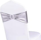 Pack of 100 Metallic Silver Chair Sashes Bows, Chair Bands Silver Buckle by WENSINL