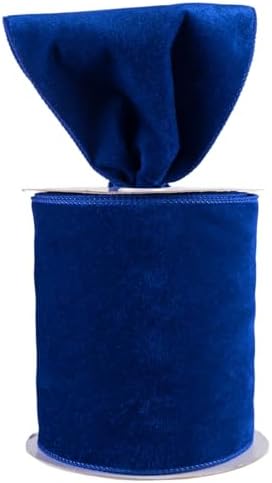 Meseey 4 Inch Wide Royal Blue Velvet Wired Ribbon, 10 Yards Velvet Ribbon with Wire Edge for Christmas Tree, Wreaths, Gift Wrapping, Bows, Crafts, Wedding and Holiday Decorations by MeseeyRibbonBow