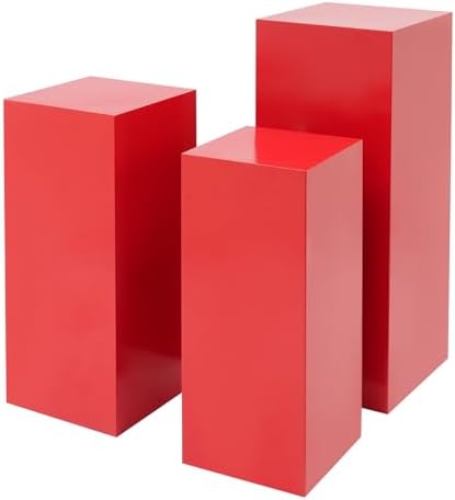 3PCS Square Red Pedestal Stands for Party Metal Pedestal Display Stands Dessert Table Decoration Pillars Cake Pedestal Plant Stands for Party Birthday Wedding Props - Image 6