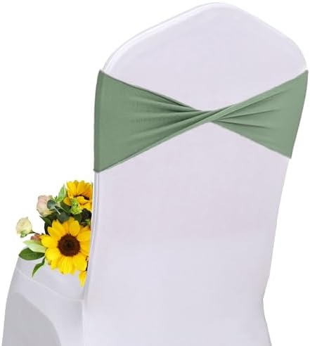 Spandex Sage Green Chair Sashes Bows 60 Pcs Sage Chair Sashes Elastic Chair Cover Bands Ties Without Buckle for Wedding Birthday Party Ceremoney Events Decoration by Unknown