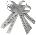25 Personalized Ribbons Assesmbled Bows Custom Bridal Shower Favor Party Favors Wedding Bridesmaid Memorial Ribbons Funeral Baby Invitations Mis XV años Quinceanera (Silver/Gray Ribbon) - Image 2