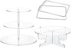 Sawysine 4 PC Acrylic Cake Stand Set Include 3 Tier Round Cake Stand 1 Tier Dessert Stands Holder 2 Serving Platter for Home Tea Wedding Birthday Baby Shower Party Supplies(Clear) by Sawysine