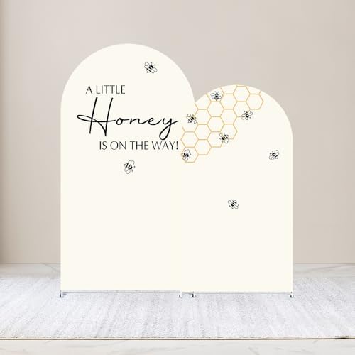 Set of 2 Arch Backdrop Cover A Little Honey is on The Way Baby Shower 2PCS Spandex Arch Stand Covers Bee Theme Birthday Party Decorations (6ft & 5ft,Cream) - Image 2