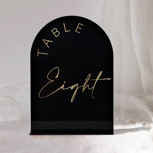 Black Arch Wedding Table Numbers 1-20 with Stands, 5x7 Inch Black Arch Acrylic Sign with Gold Letters, Acrylic Table Numbers for Wedding Reception - Image 4