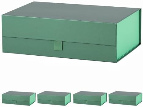 5 Pcs Green Gift Box for Presents 10.8x7.5x3.5 Inches Magnetic Gift Boxes with Lid Luxury Gift Box for Rectangle Collapsible for Bridesmaid, Wedding,Birthday Gift Packging by PLINJOY