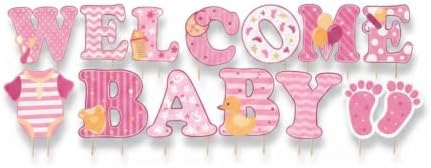 Waterproof Corrugated Plastic Welcome Baby Yard Signs - 13 Pack Lawn Decorations with Stakes - Durable Outdoor Party Decor for Gender Reveal or Baby Shower - Pink Girl by HOME