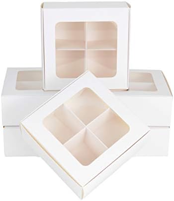 24-Ct White Treat Boxes, 6x6x2.4in, Window & Dividers by GretelBaking