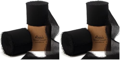 Ribbli Black Chiffon Ribbon 2 Inch x 20 Yard Handmade Fringe Chiffon Silk Ribbon Black Ribbon for Gifts Wrapping, Wedding Invitations, Bridal Bouquets, Flower Arrangement (Pack of 2) by Ribbli