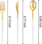 I00000 300 Pcs Gold Plastic Silverware Set, Gold Utensils with White Handle - Image 2