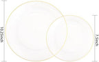 PULOTE 100PCS Clear and Gold Plastic Plates - Heavy Duty Clear Disposable Plastic Plates With Gold Trim for Wedding&Party Include 50 Dinner Plates, 50 Dessert Plates - Image 2