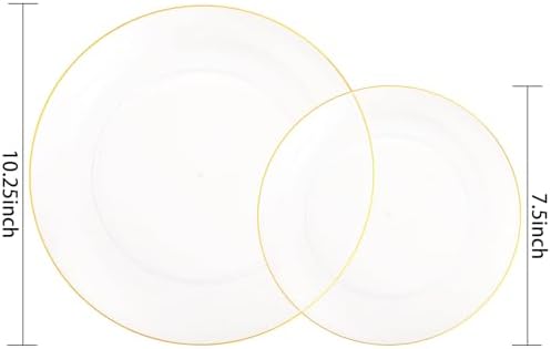 PULOTE 100PCS Clear and Gold Plastic Plates - Heavy Duty Clear Disposable Plastic Plates With Gold Trim for Wedding&Party Include 50 Dinner Plates, 50 Dessert Plates - Image 2