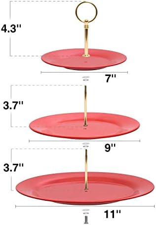 TP 3-Tier Cupcake Stands Melamine Dessert Stands Fruit Candy Display Tower for Wedding Birthday Tea Party and Baby Shower (2Pcs-Red) - Image 6