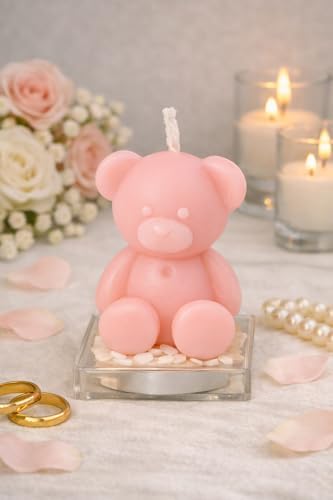 30 Pcs Baby Shower Favors Mini Bear Candles Party Favors, Handmade Bear Shaped Candles Bulk for Baby Shower Boys Girls, Wedding Favors, Baptism Guest Favors (Pink) - Image 3