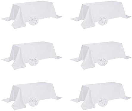 Fokitut 6 Pack Waterproof Rectangle Tablecloth, 90x132 Inch,Stain Resistant and Wrinkle Polyester Table Cloth, Fabric Table Cover for Kitchen Dining, Wedding, Party, Holiday Dinner-White by BalsaCircle