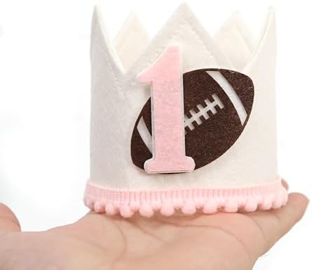 Girls First Year Down Birthday Decorations - Pink Football Theme Party Highchair Banner Set, Sports Touchdown Cake Smash Photo Props, 1st Birthday Cake Topper And Crown For Girls, Baby Shower Decors - Image 7
