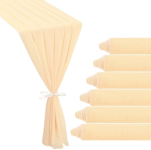 6 Pack 10Ft Champagne Chiffon Table Runner 29x120 Inches Sheer Fabric Table Runner Romantic Wedding Runner for Thanksgiving Christmas Bridal Shower Decorations（Champagne） by JALANCY