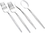 Luxe Party 128 Pieces Two Tone Plastic Disposable Cutlery | Forks-Spoons-Knives | Full Size | Chic Round | Glitter and Silver - Image 2